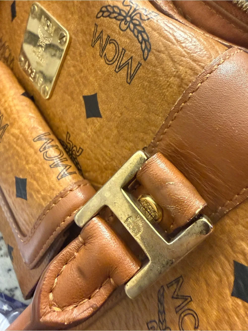 MCM Cognac Top-Handle Boston Satchel